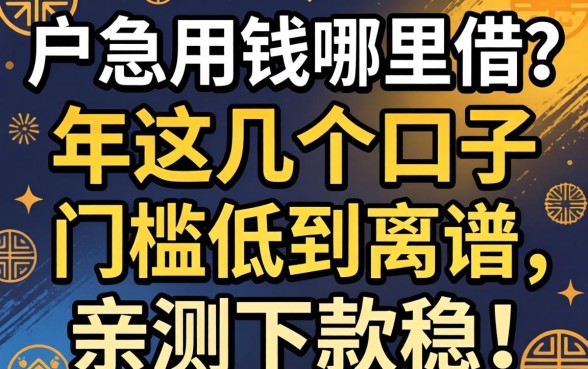 黑户急用钱哪里借？2026年这几个口子门槛低到离谱，亲测下款稳！