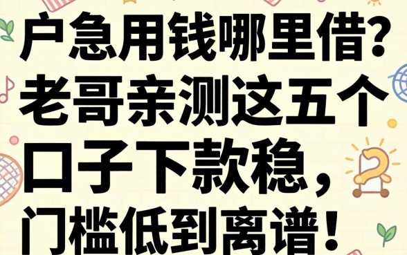 黑户急用钱哪里借？老哥亲测这五个口子下款稳，门槛低到离谱！