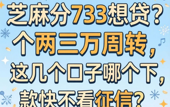 芝麻分733想贷个两三万周转，这几个口子哪个下款快不看征信？