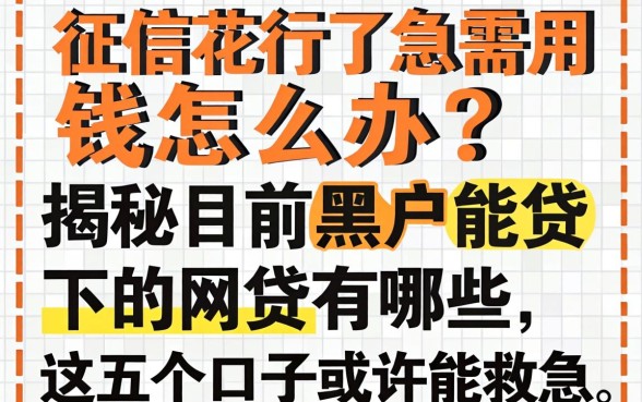 征信花了急需用钱怎么办？揭秘目前黑户能下的网贷有哪些，这五个口子或许能救急