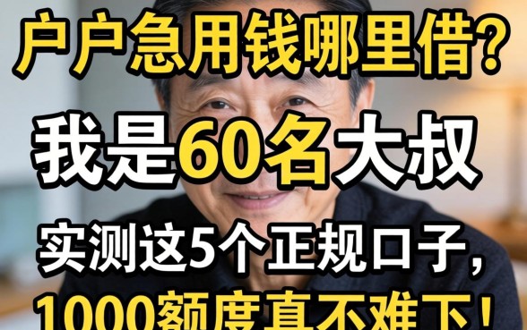 黑户急用钱哪里借？我是60岁大叔，实测这5个正规口子，1000额度真不难下！