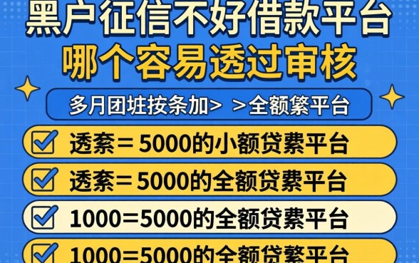 黑户征信不好借款平台哪个容易通过审核，条列五个1000至5000的小额贷款平台