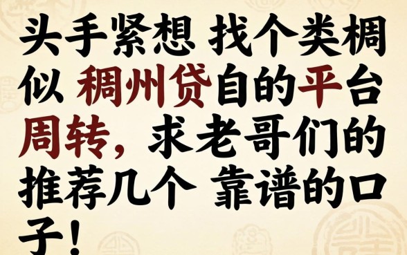 手头紧想找个类似稠州贷的平台周转,求老哥们推荐几个靠谱的口子!