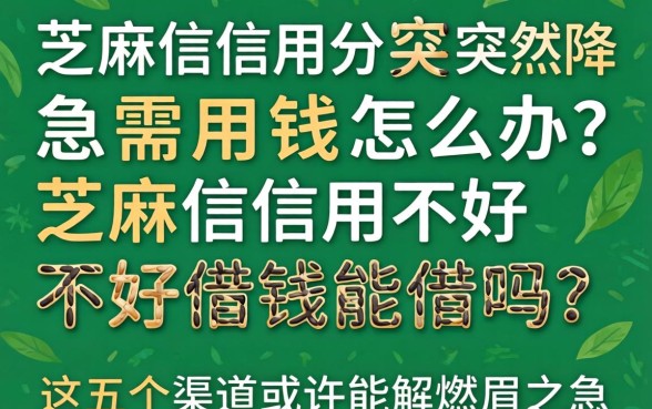 芝麻信用分突然降低急需用钱怎么办？芝麻信用不好借钱能借吗？这五个渠道或许能解燃眉之急
