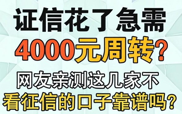 征信花了急需4000元周转？网友亲测这几家不看征信的口子靠谱吗？