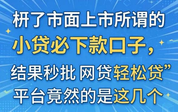 我试了市面上所谓的小贷必下款口子，结果秒批网贷轻松贷的平台竟然是这几个