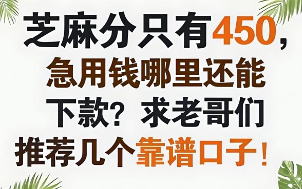 芝麻分只有450，急用钱哪里还能下款？求老哥们推荐几个靠谱口子！