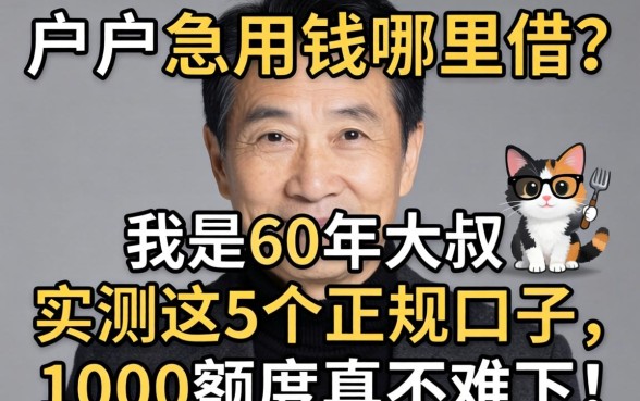 黑户急用钱哪里借？我是60岁大叔，实测这5个正规口子，1000额度真不难下！