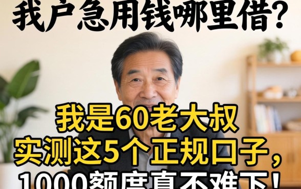 黑户急用钱哪里借？我是60岁大叔，实测这5个正规口子，1000额度真不难下！