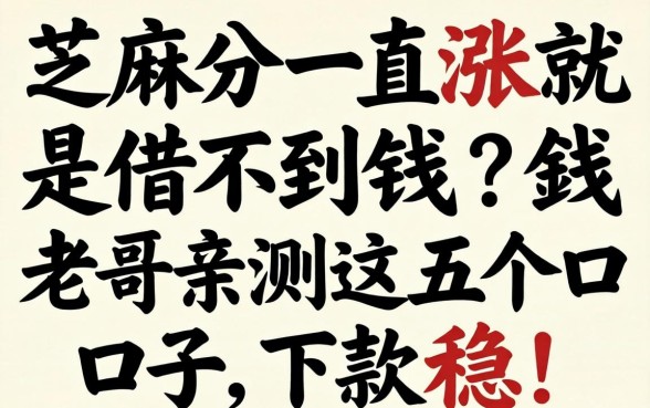 芝麻分一直涨就是借不到钱？老哥亲测这五个口子，下款稳！