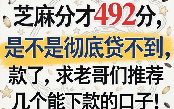 芝麻分才492分，是不是彻底贷不到款了？求老哥们推荐几个能下款的口子！