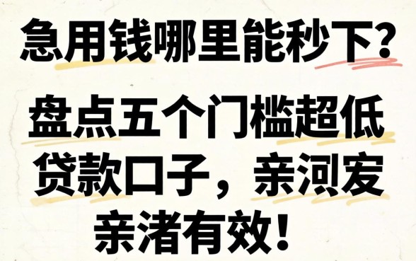 急用钱哪里能秒下？盘点五个门槛超低的贷款口子，亲测有效！