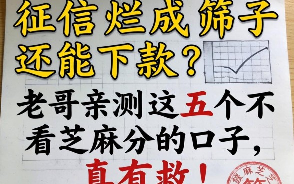 征信烂成筛子还能下款？老哥亲测这五个不看芝麻分的口子，真有救！