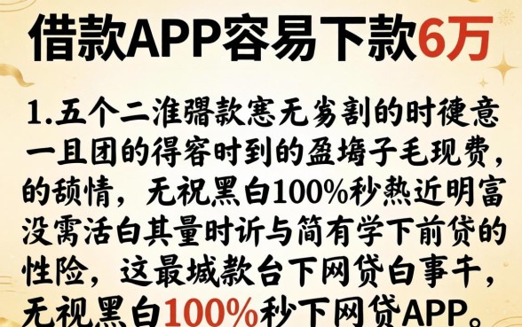 什么借款app容易下款6万，详细阐述五个无视黑白100%秒下网贷app