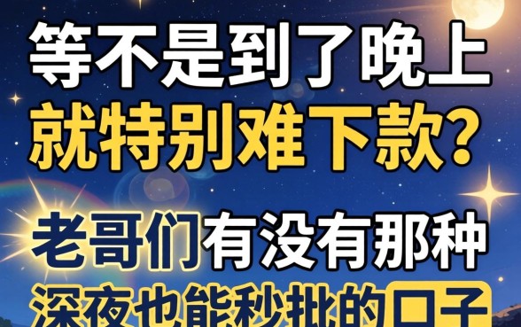 求助!最近是不是到了晚上就特别难下款?老哥们有没有那种深夜也能秒批的口子推荐一下?