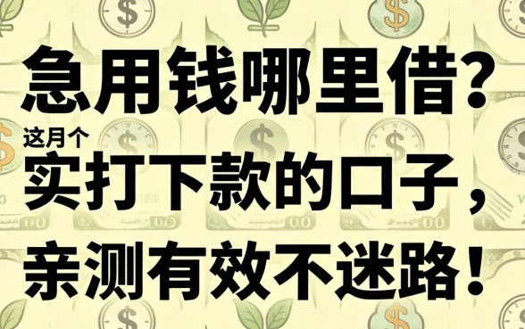 急用钱哪里借？这几个实打下款的口子，亲测有效不迷路！
