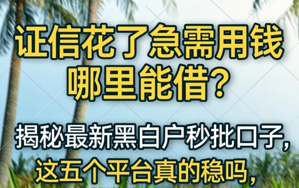 征信花了急需用钱哪里能借？揭秘最新黑白户秒批口子，这五个平台真的稳吗？